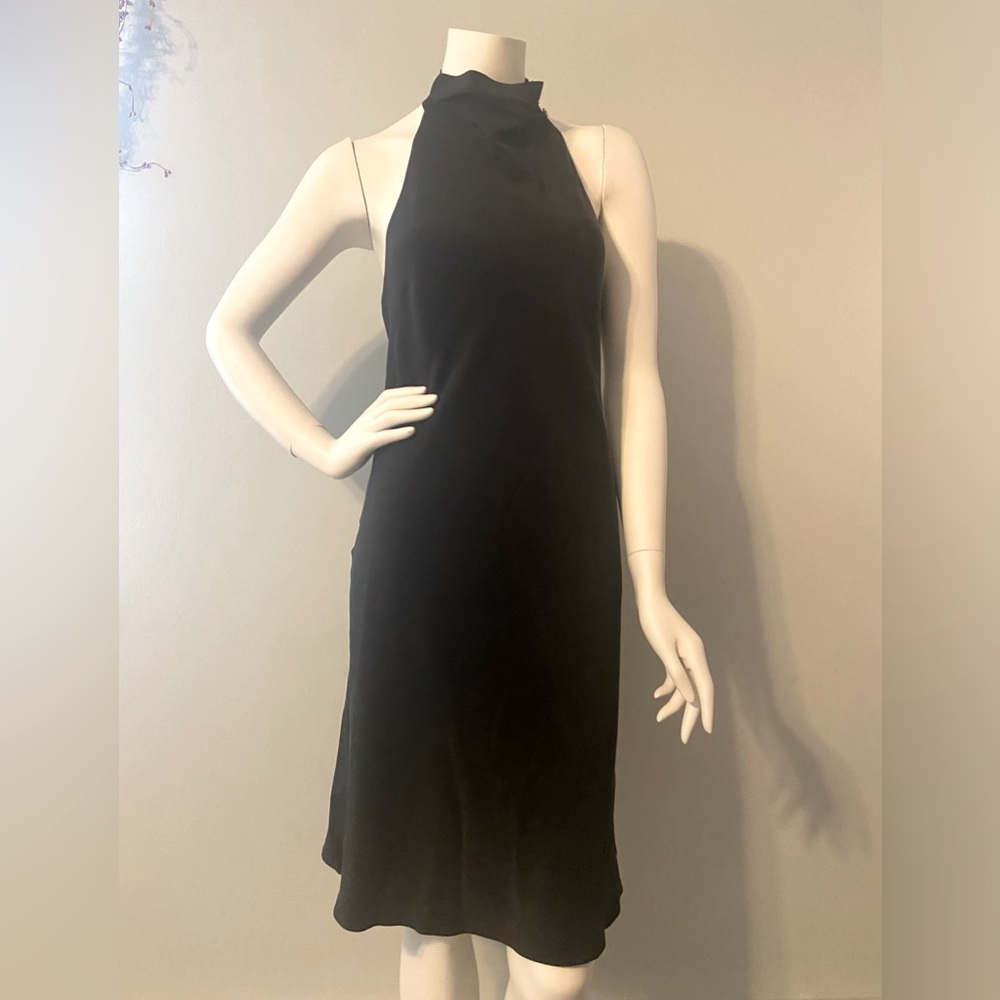 Banana Republic Womens Silk Sleeveless Open Back Midi Black Dress Size 4 Classic